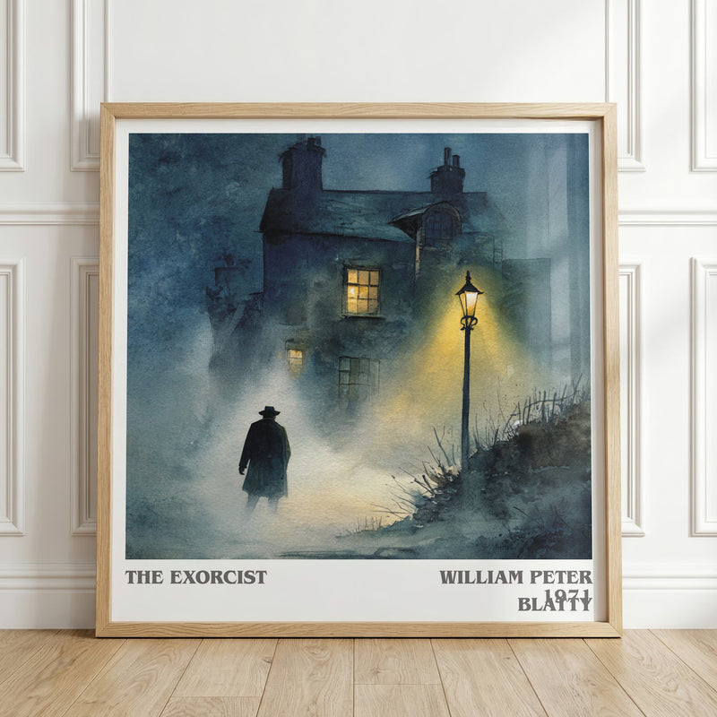 The Exorcist literary print in frame leaning in hallway – horror wall art