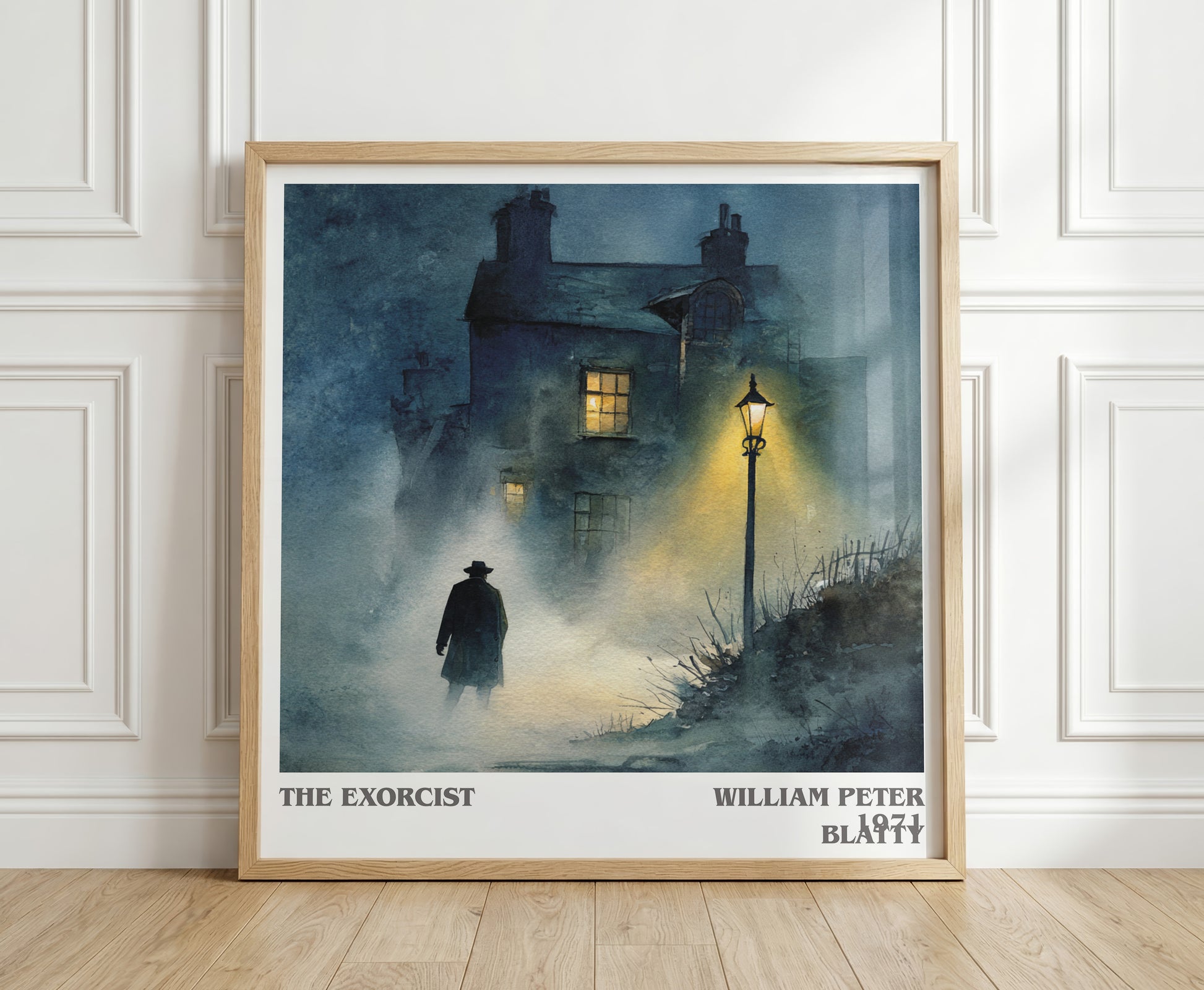 The Exorcist literary print in frame leaning in hallway – horror wall art