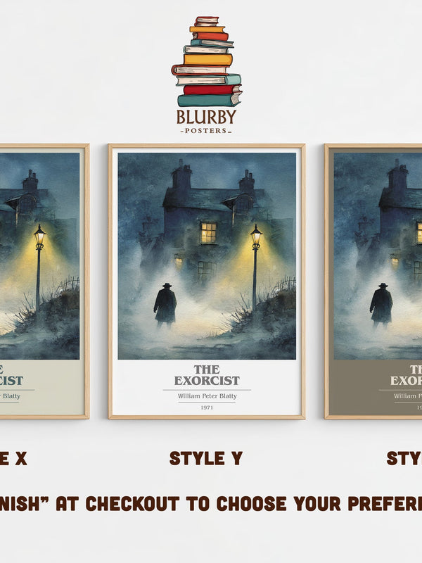The Exorcist book cover print in frame leaning in hallway – horror wall art