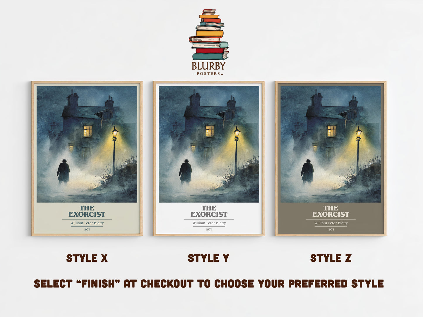 The Exorcist book cover print in frame leaning in hallway – horror wall art
