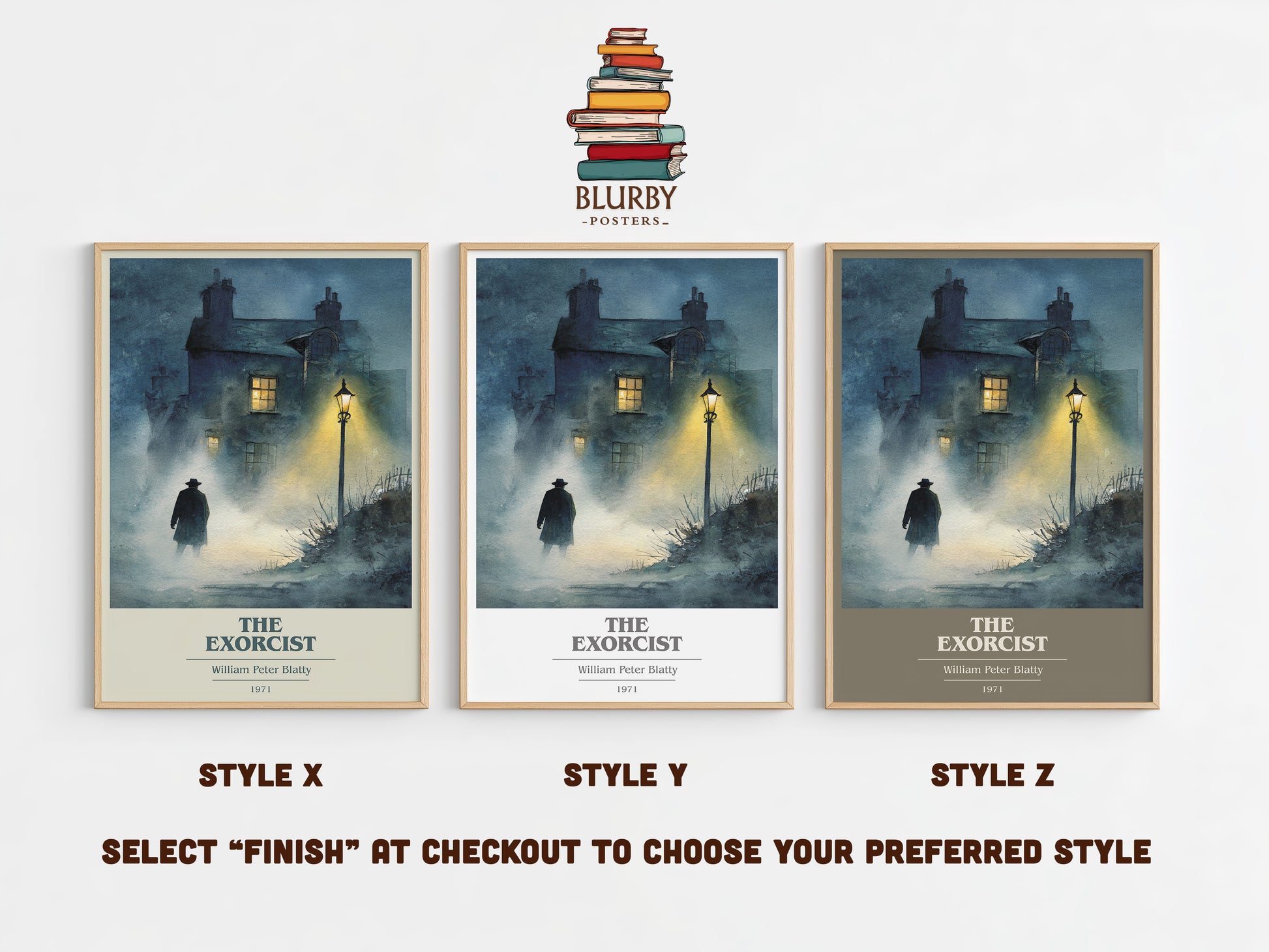 The Exorcist book cover print in frame leaning in hallway – horror wall art
