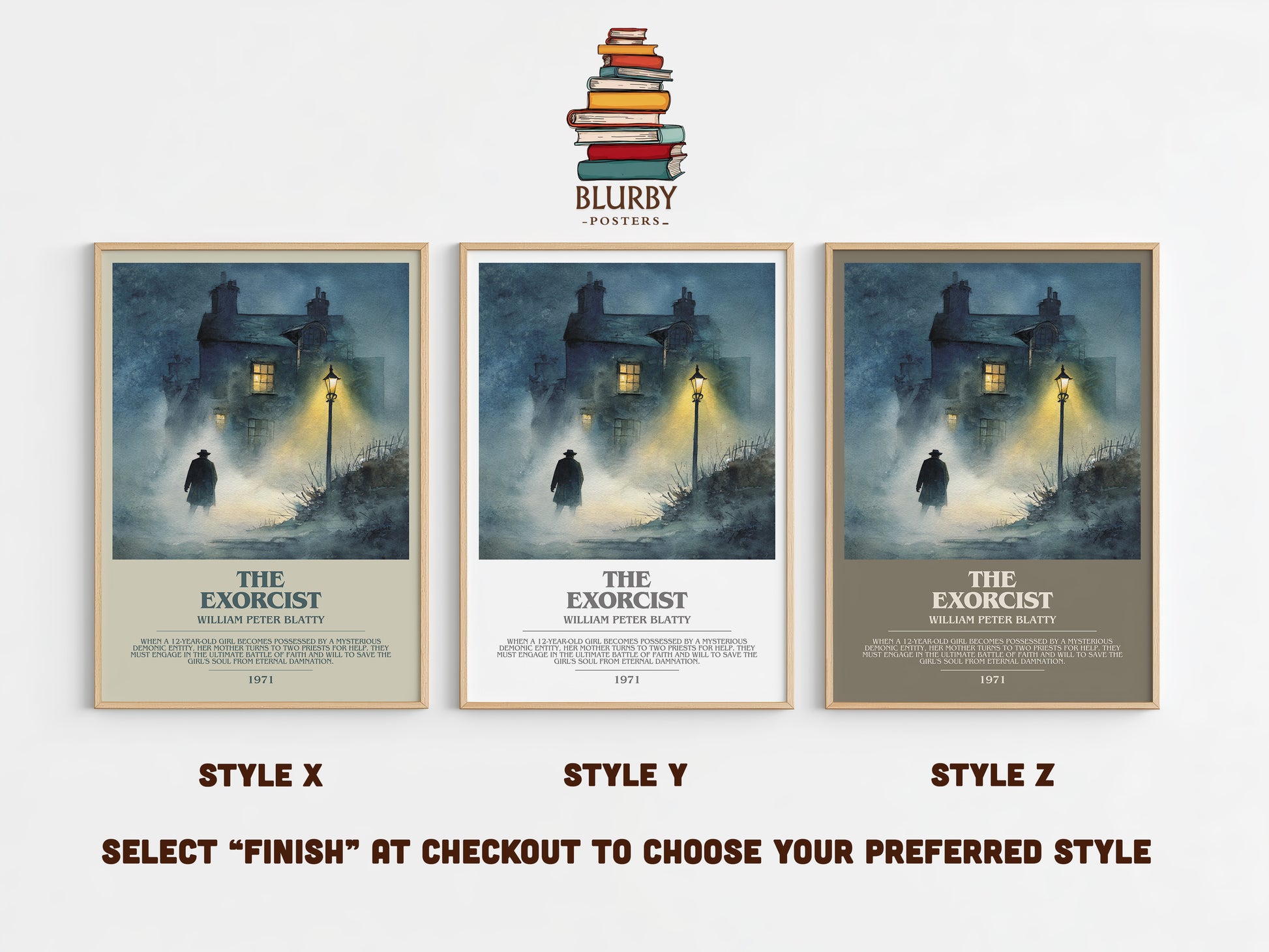 The Exorcist bookish print in frame leaning in hallway – horror wall art