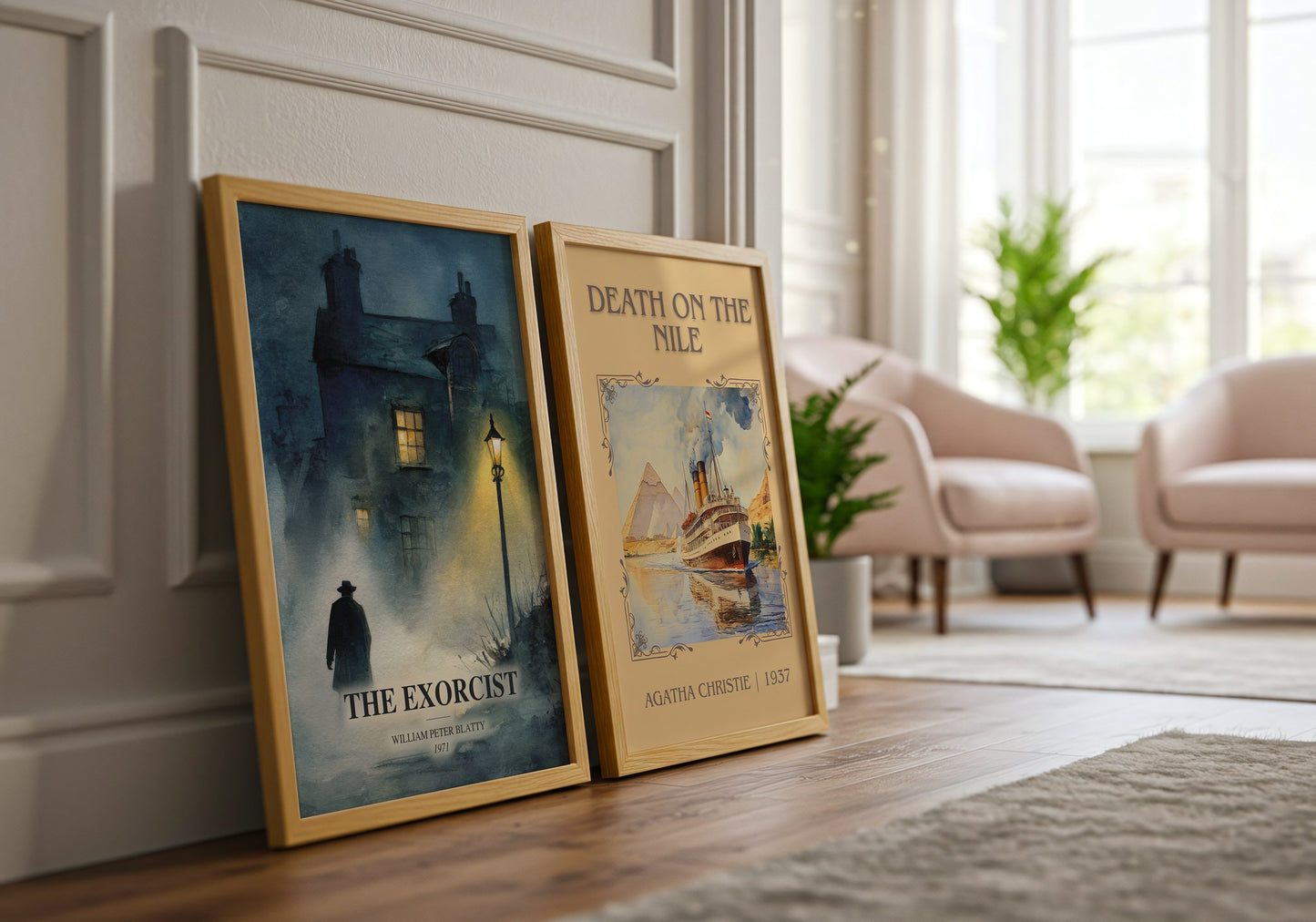 The Exorcist watercolour print framed by window – literary home decor