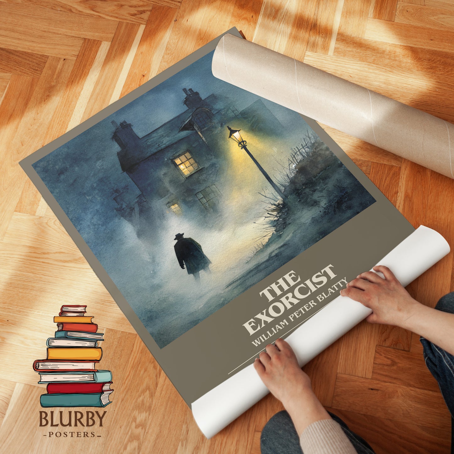 The Exorcist bookish print on bookshelf – William Peter Blatty fan gift