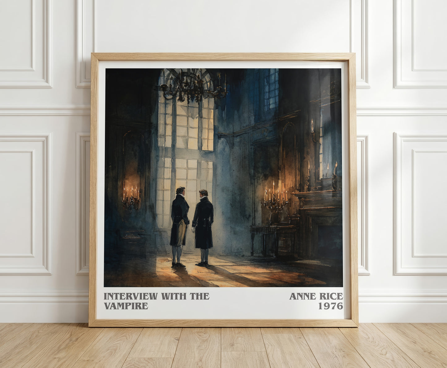 Interview with the Vampire literary print in frame leaning in hallway – horror wall art
