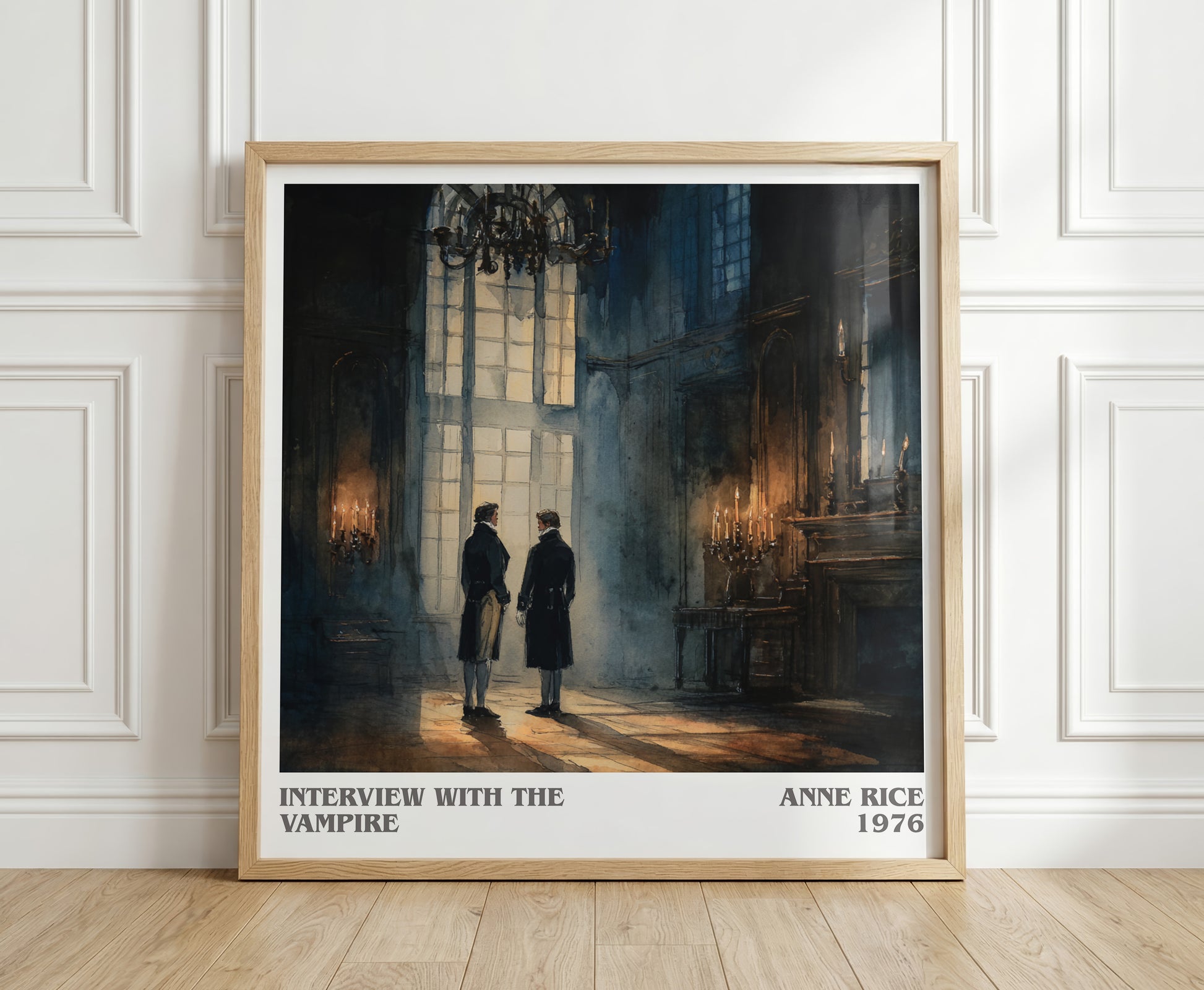 Interview with the Vampire literary print in frame leaning in hallway – horror wall art