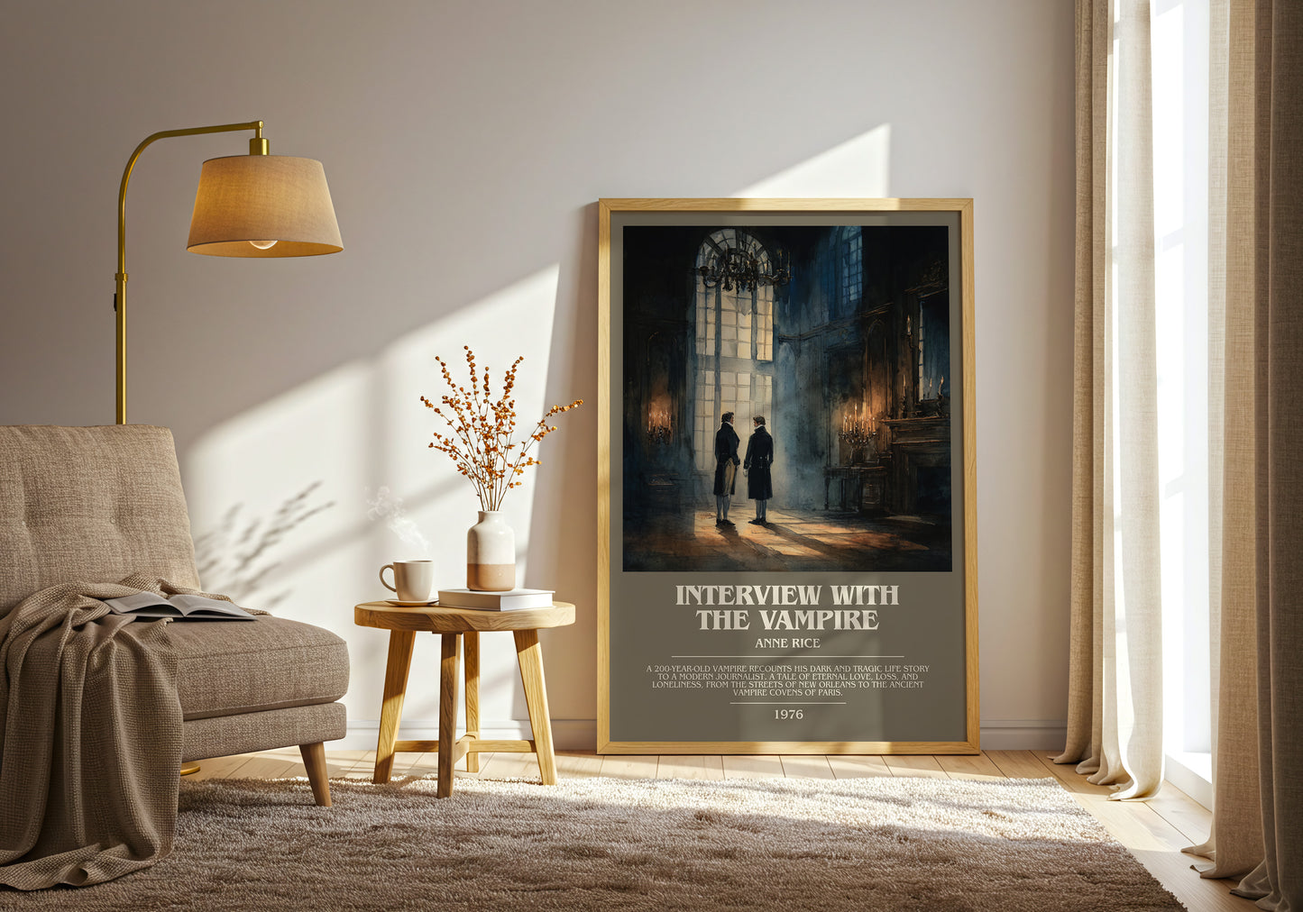Interview with the Vampire bookish print framed by window – literary home decor
