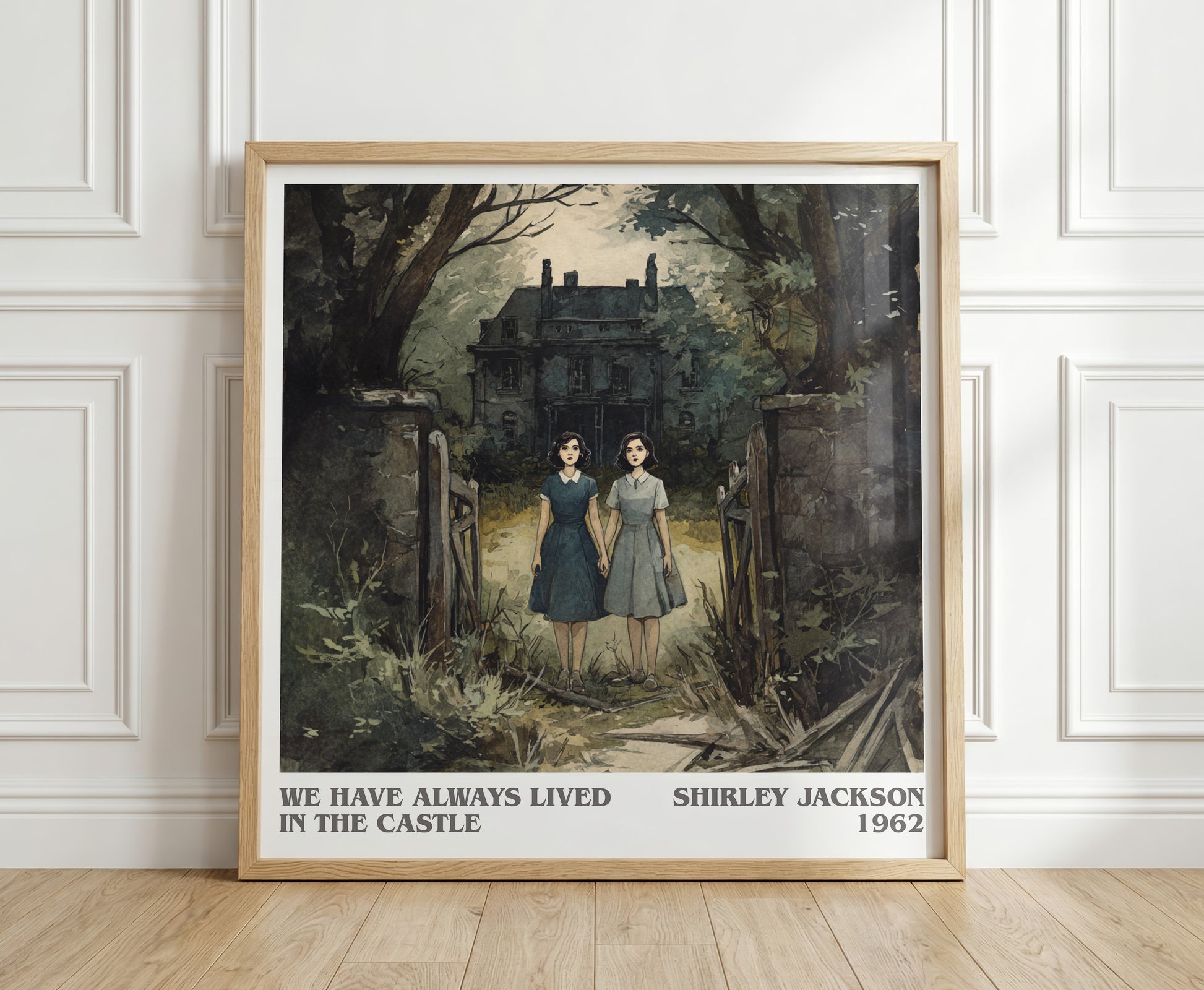We Have Always Lived in the Castle literary print in frame leaning in hallway – gothic wall art
