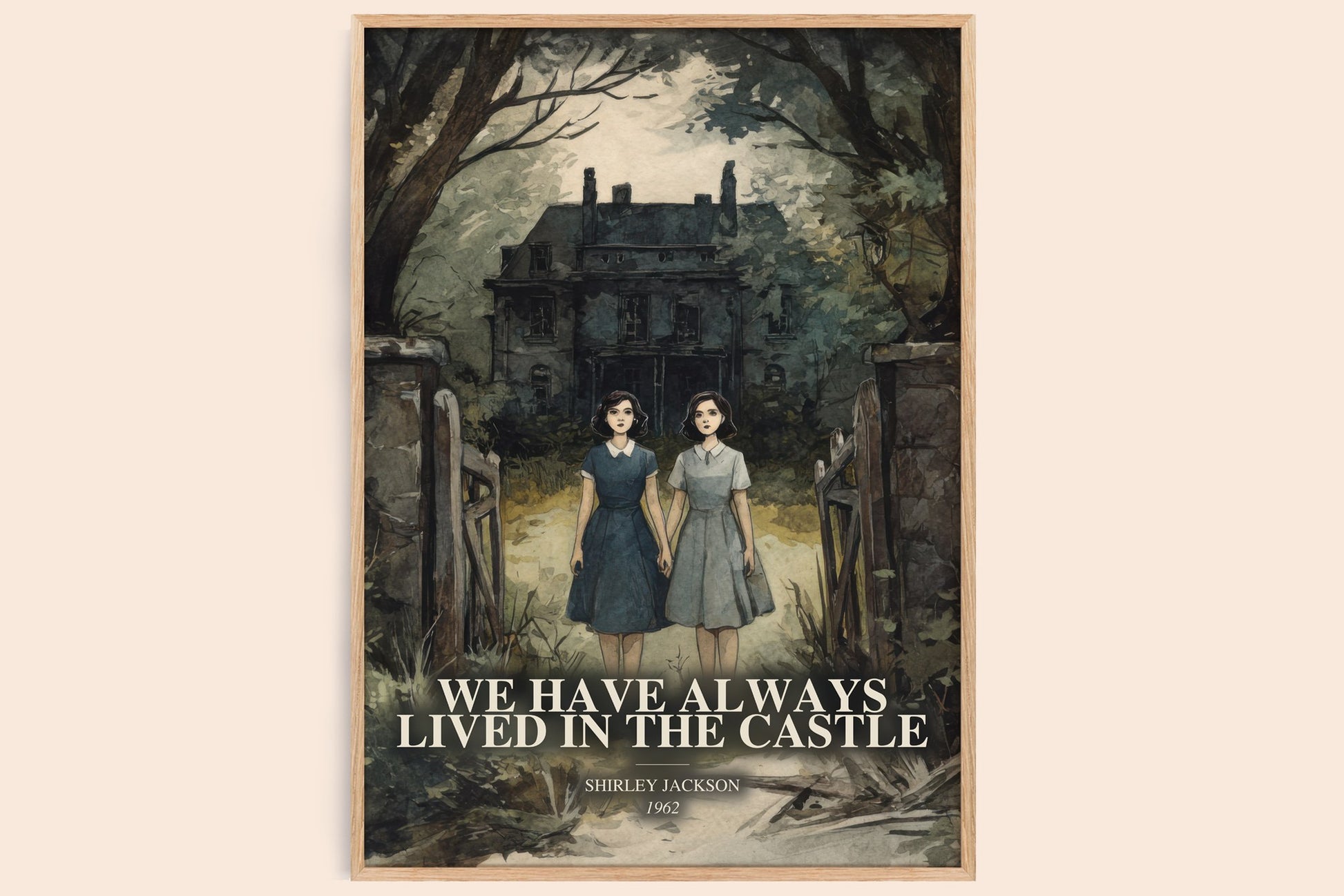We Have Always Lived In The Castle watercolour book poster by Shirley Jackson – framed literary art print