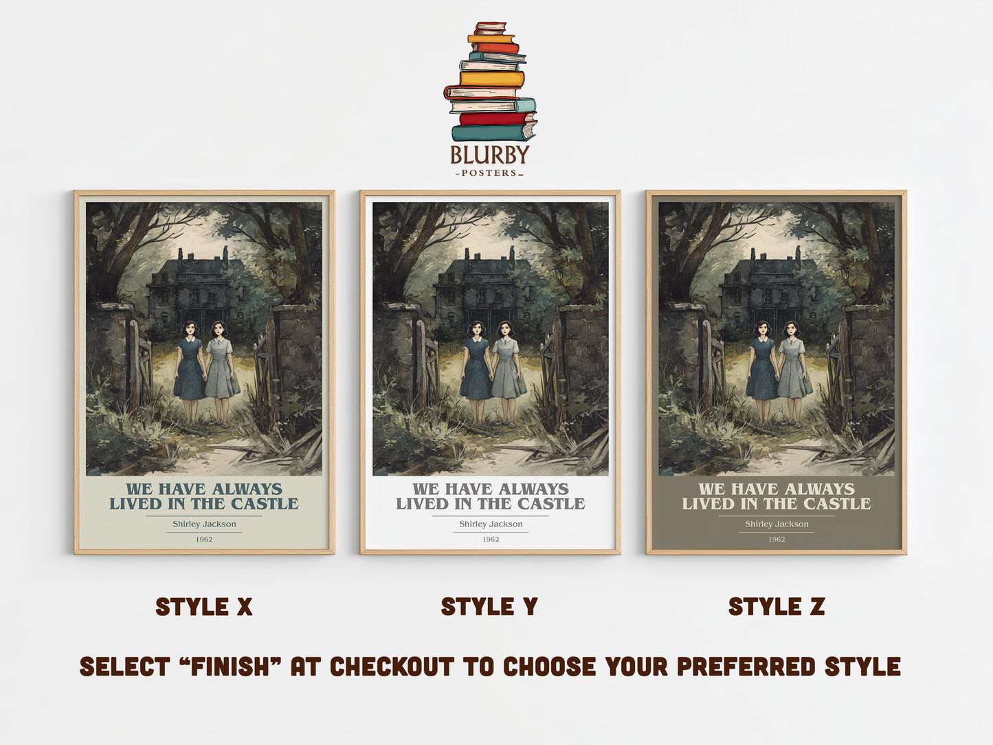 We Have Always Lived in the Castle book cover print in frame leaning in hallway – gothic wall art