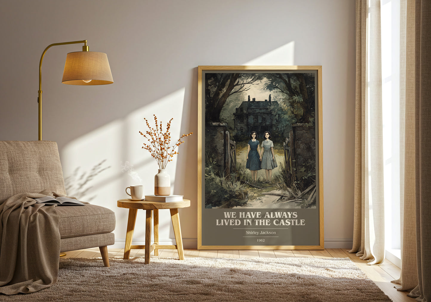 We Have Always Lived in the Castle book cover print framed by window – literary home decor