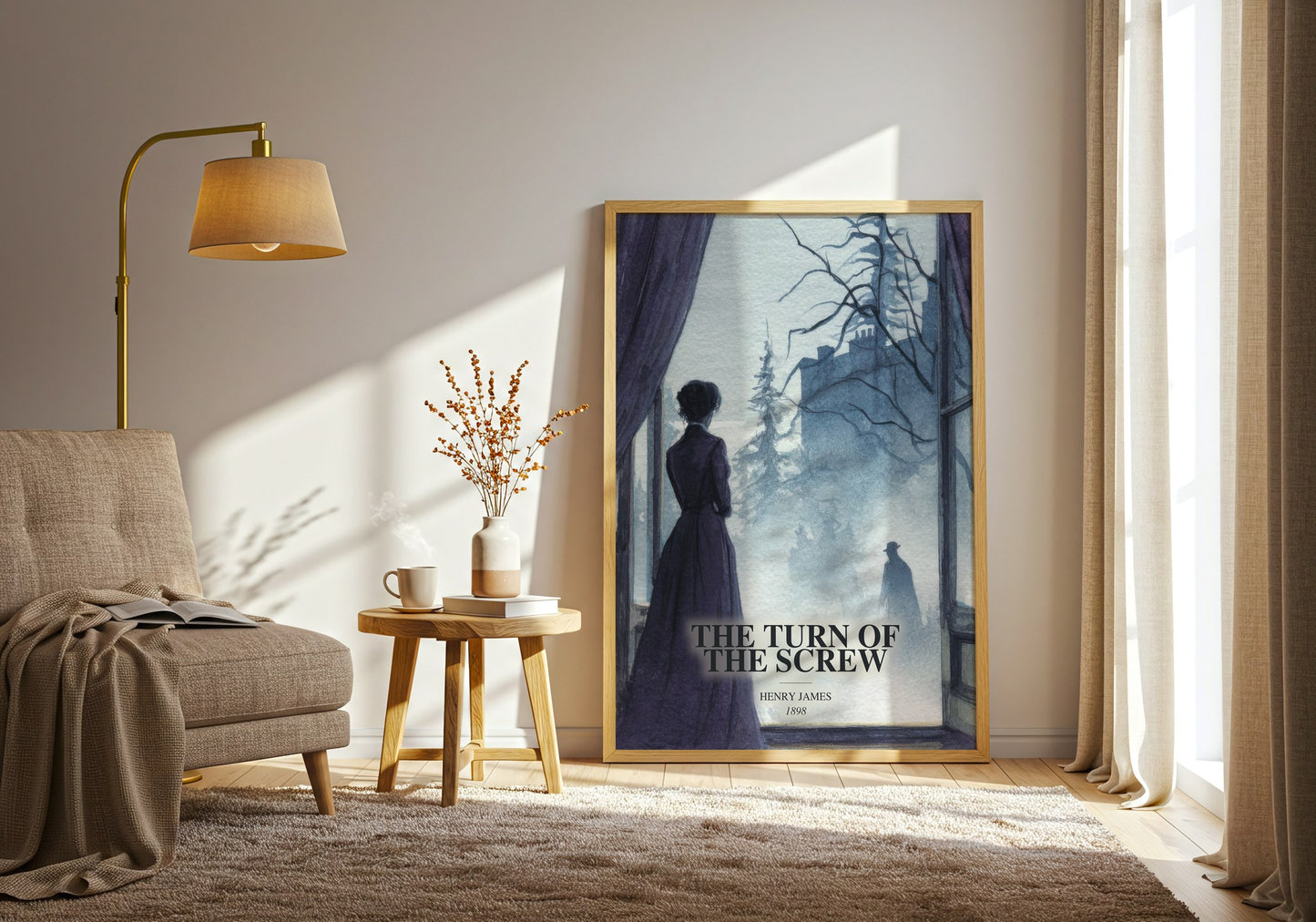 The Turn Of The Screw watercolour print in frame leaning in hallway – gothic wall art