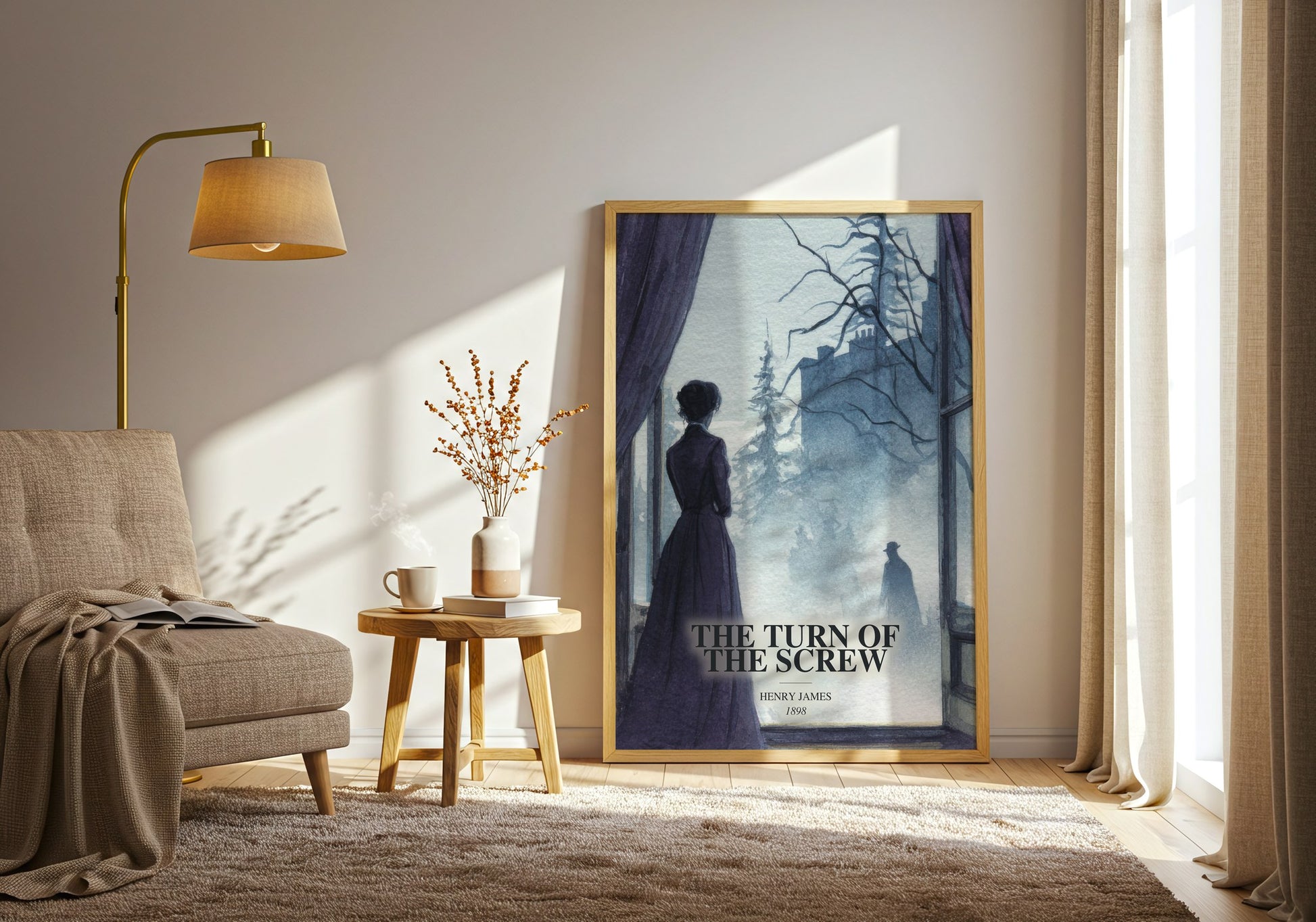 The Turn Of The Screw watercolour print in frame leaning in hallway – gothic wall art