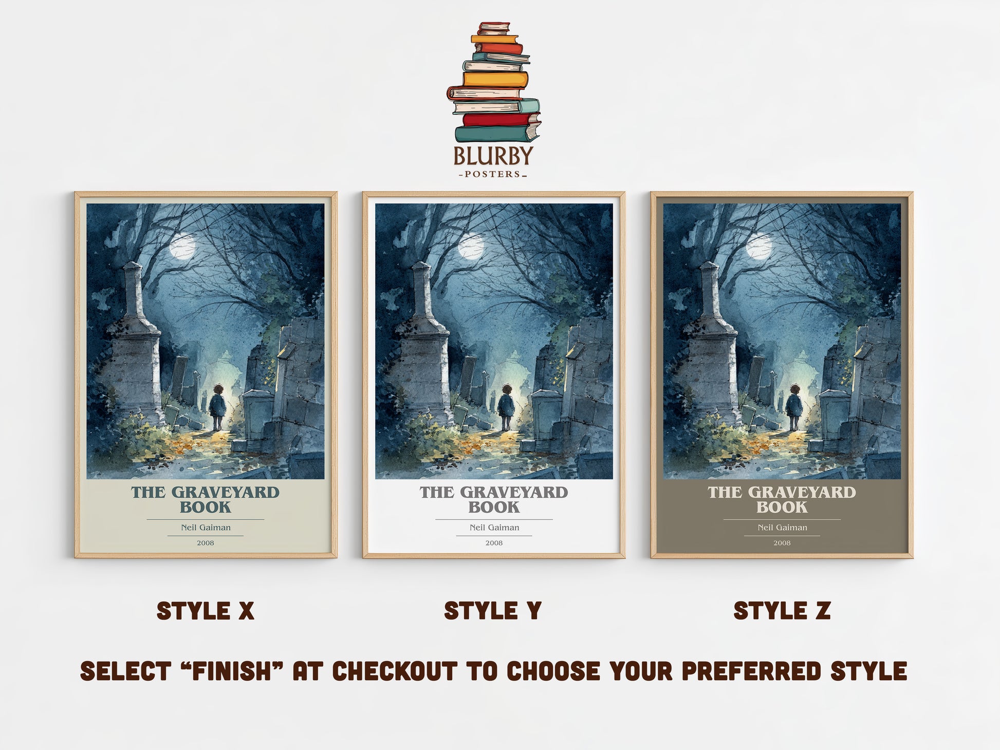 The Graveyard Book book cover print in frame leaning in hallway – childrens wall art