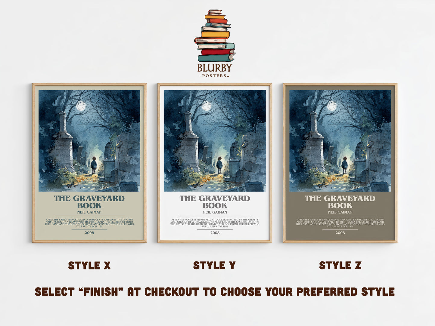 The Graveyard Book bookish print in frame leaning in hallway – childrens wall art