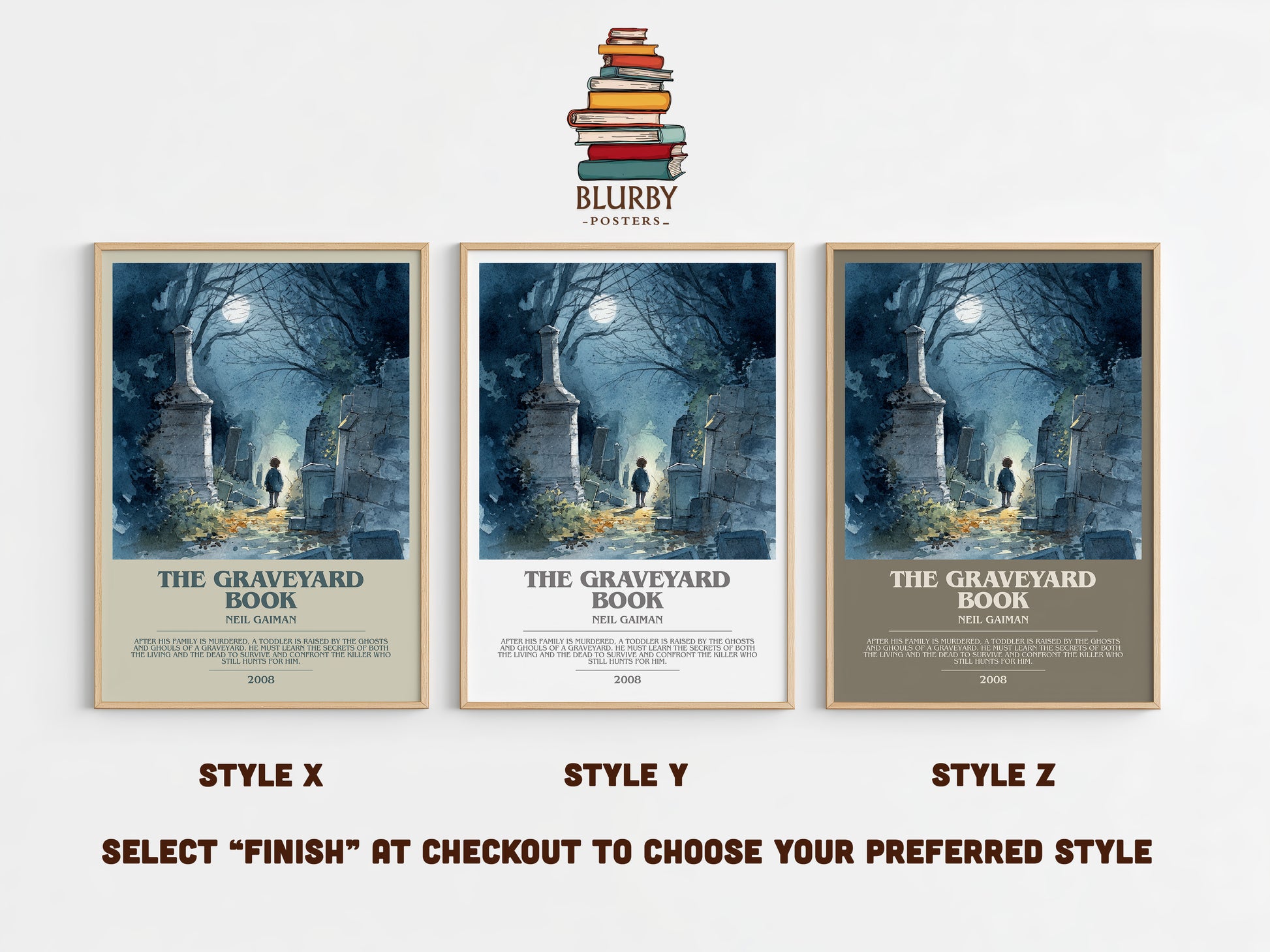 The Graveyard Book bookish print in frame leaning in hallway – childrens wall art