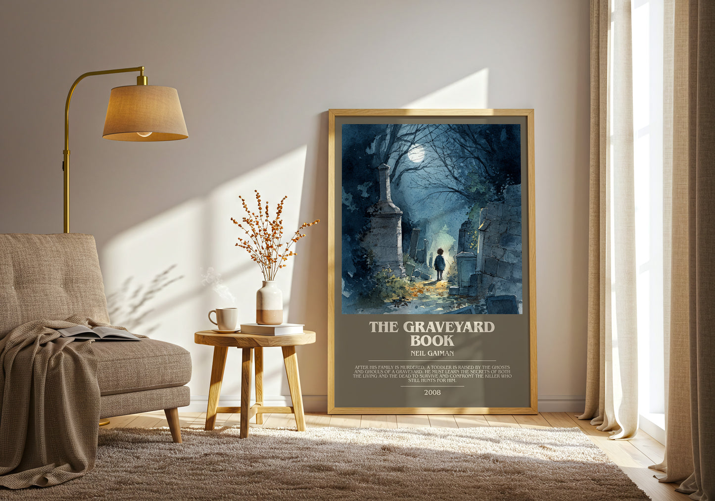 The Graveyard Book bookish print framed by window – literary home decor