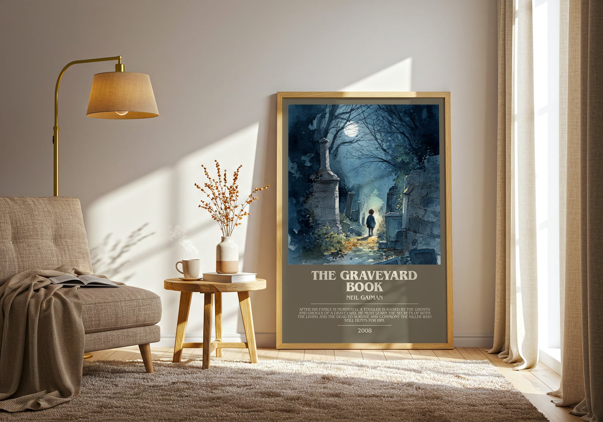 The Graveyard Book bookish print framed by window – literary home decor