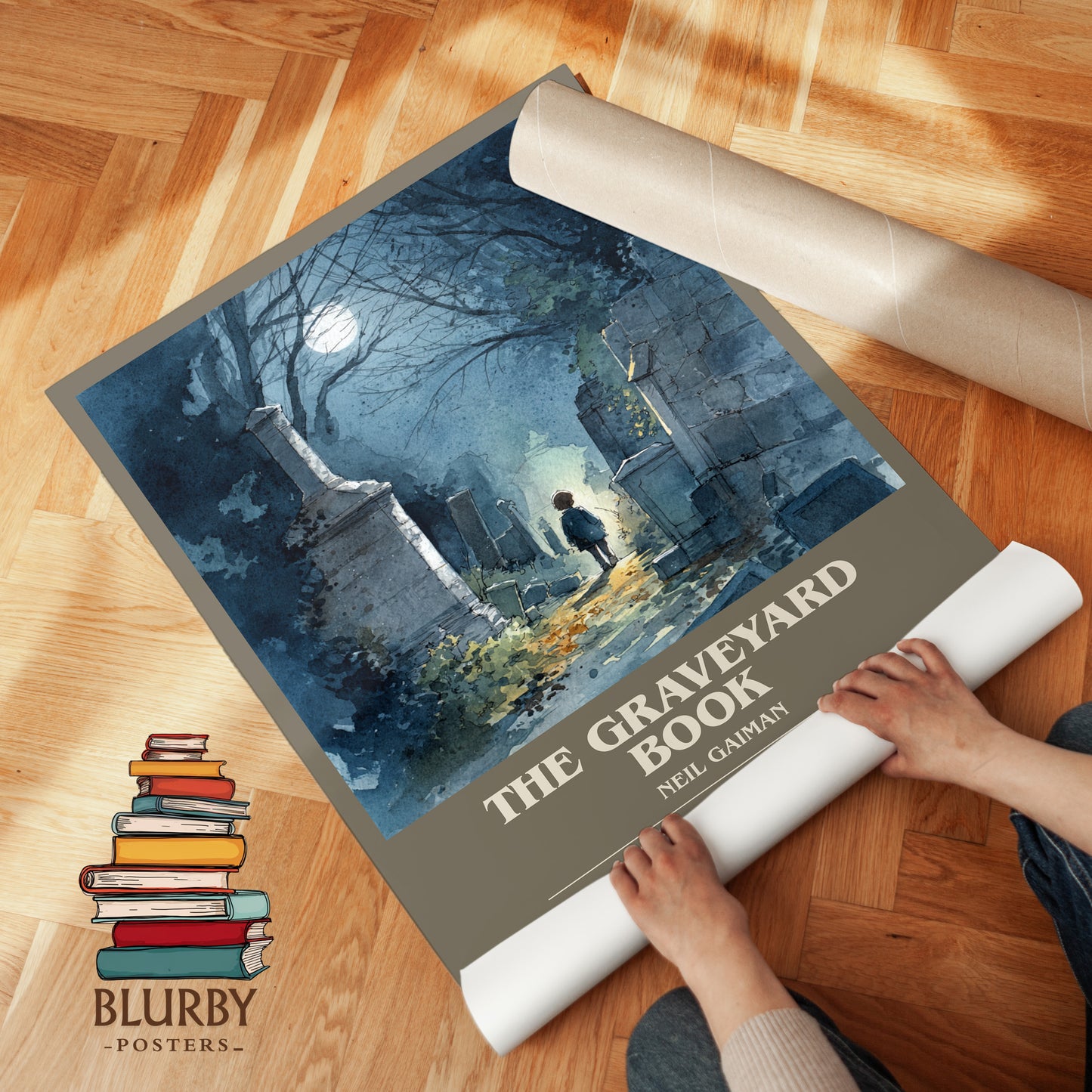 The Graveyard Book bookish print on bookshelf – Neil Gaiman fan gift