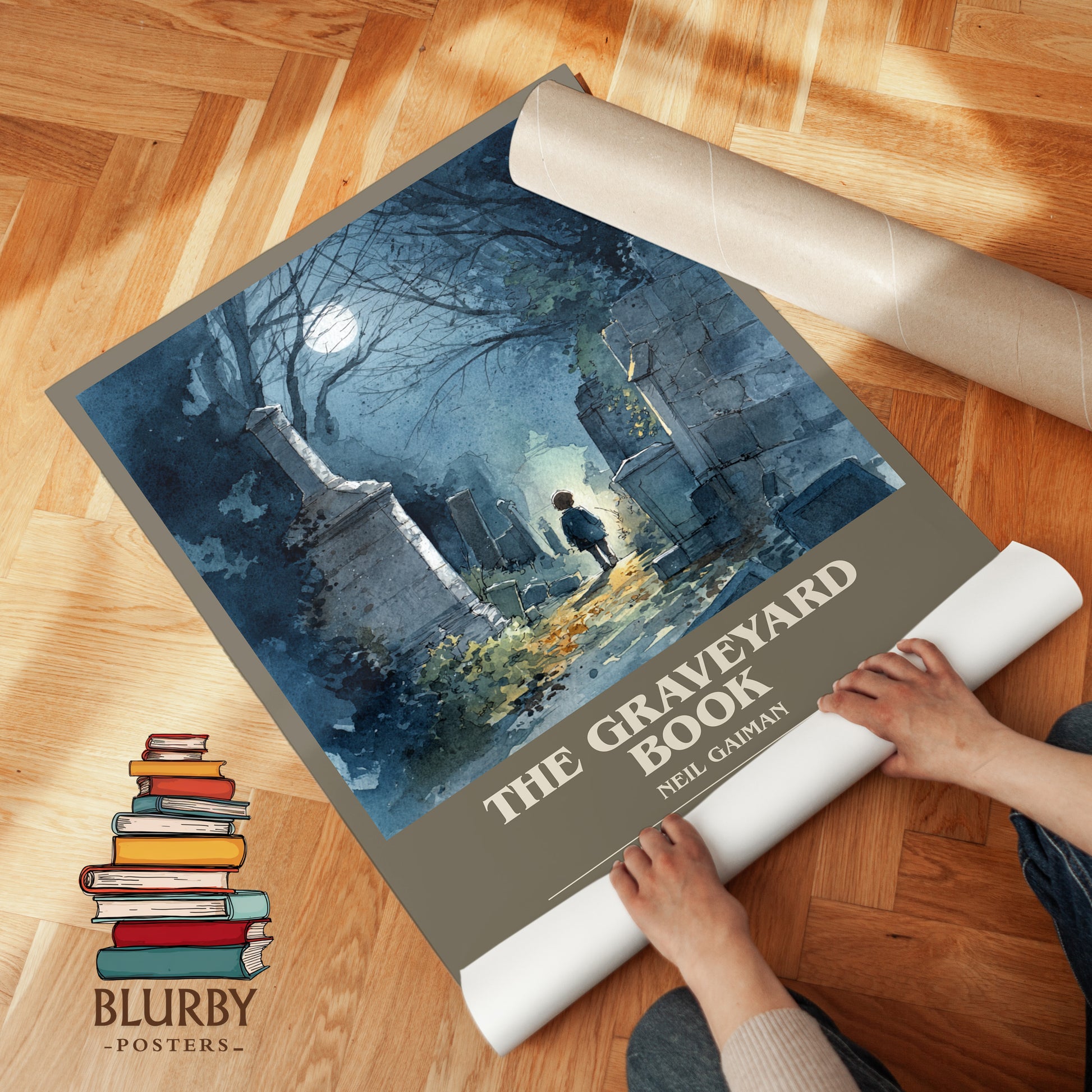 The Graveyard Book bookish print on bookshelf – Neil Gaiman fan gift