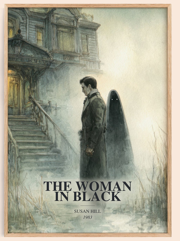 The Woman In Black watercolour book poster by Susan Hill – framed literary art print