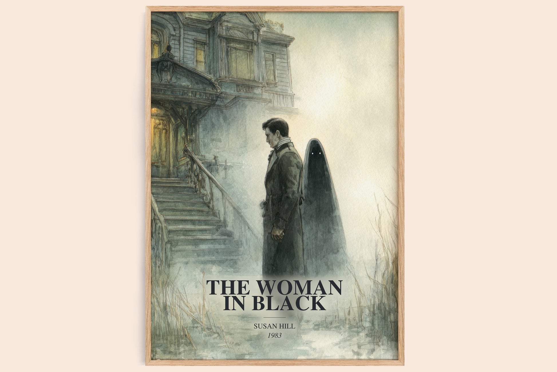 The Woman In Black watercolour book poster by Susan Hill – framed literary art print