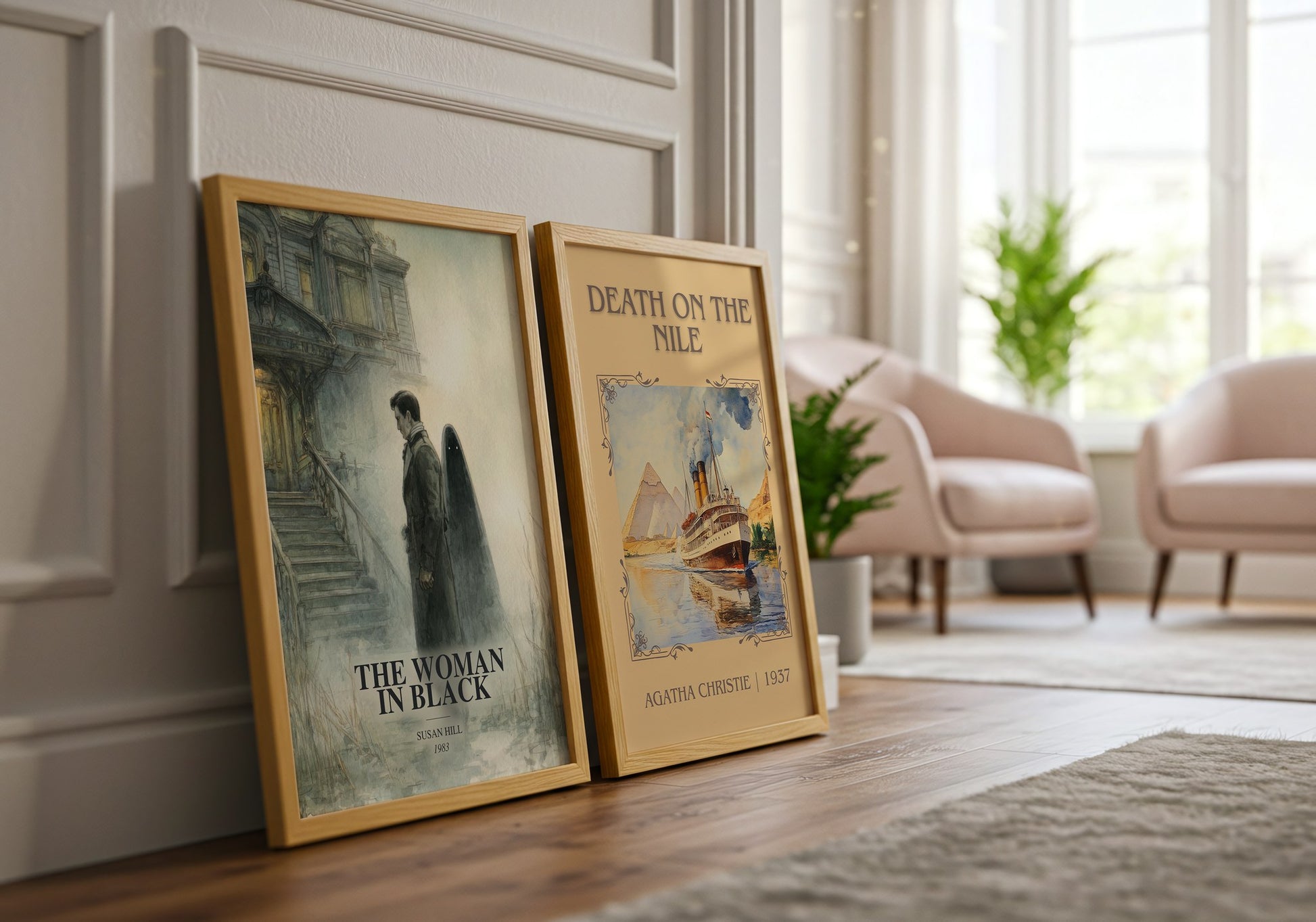 The Woman In Black watercolour print framed by window – literary home decor