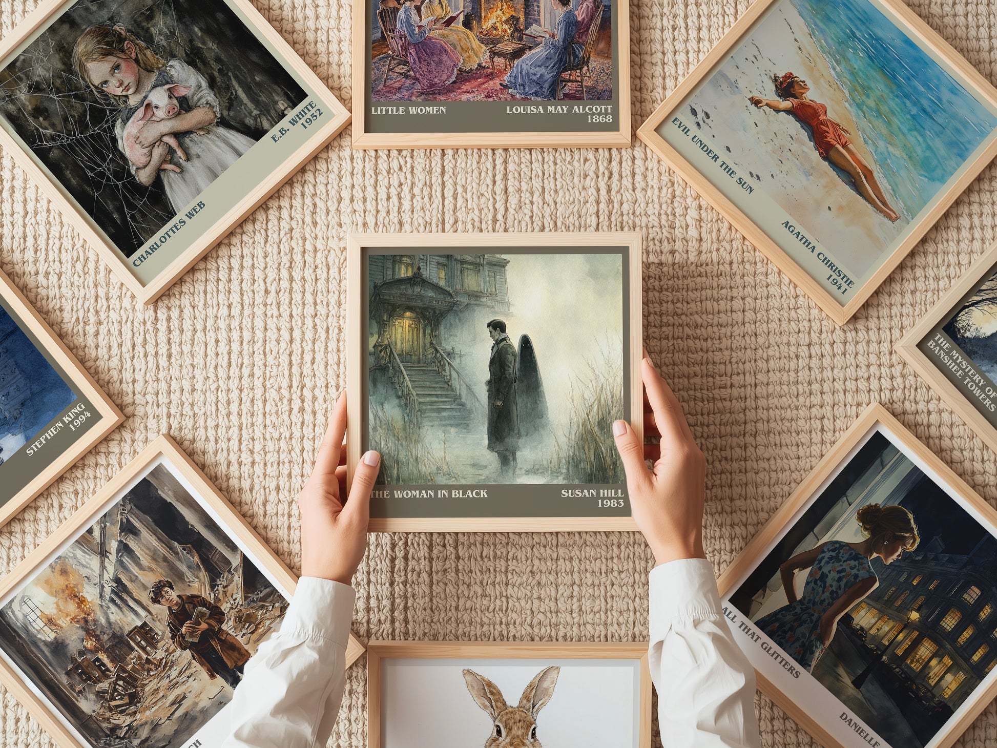 The Woman in Black literary print on bookshelf – Susan Hill fan gift