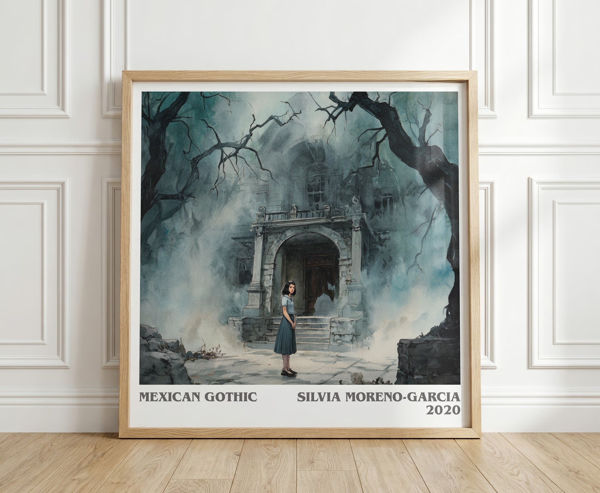 Mexican Gothic literary print in frame leaning in hallway – gothic wall art