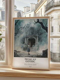 Mexican Gothic Book Cover Poster by Silvia Moreno-Garcia – framed print by a bright window