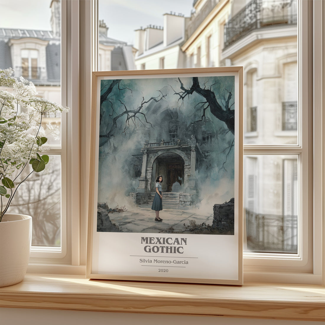 Mexican Gothic Book Cover Poster by Silvia Moreno-Garcia – framed print by a bright window