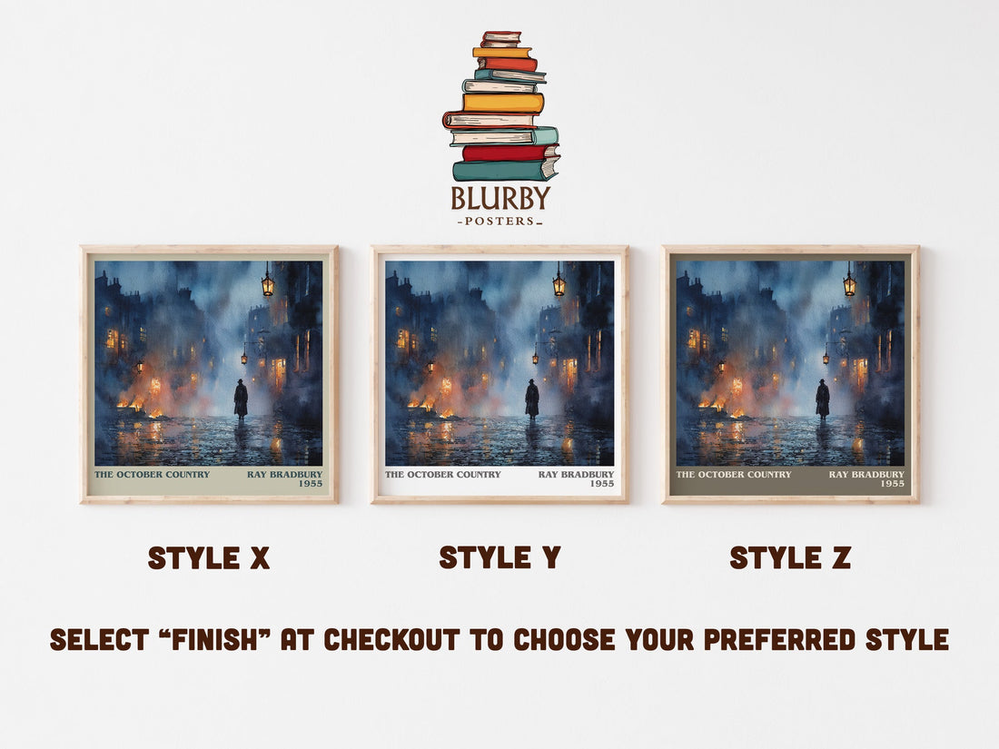 The October Country literary print in frame leaning in hallway – horror wall art (mockup)