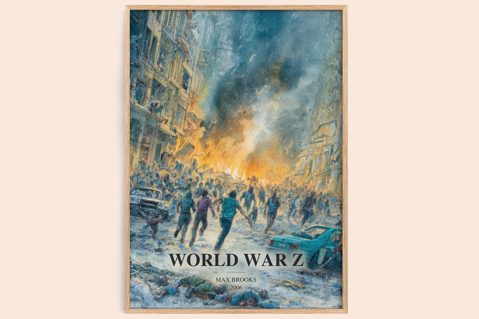 World War Z watercolour book poster by Max Brooks – framed literary art print