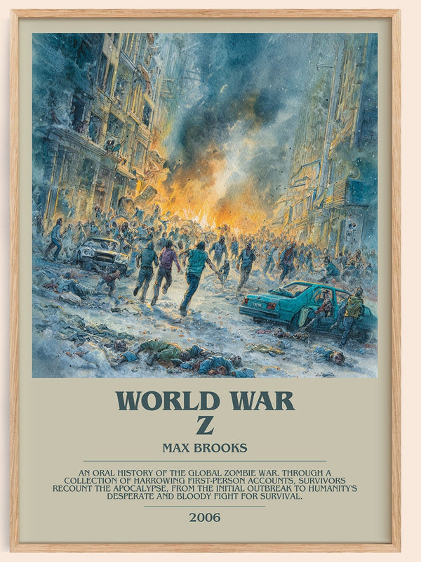 World War Z bookish book poster by Max Brooks – framed literary art print