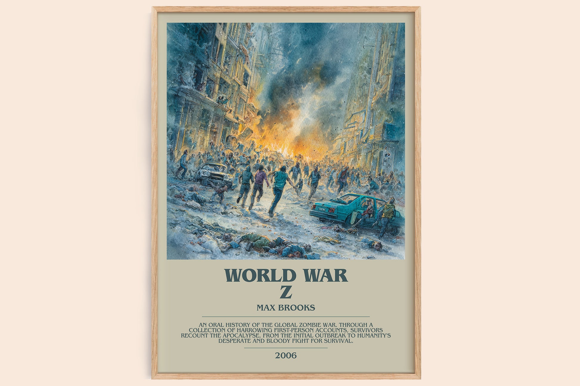 World War Z bookish book poster by Max Brooks – framed literary art print