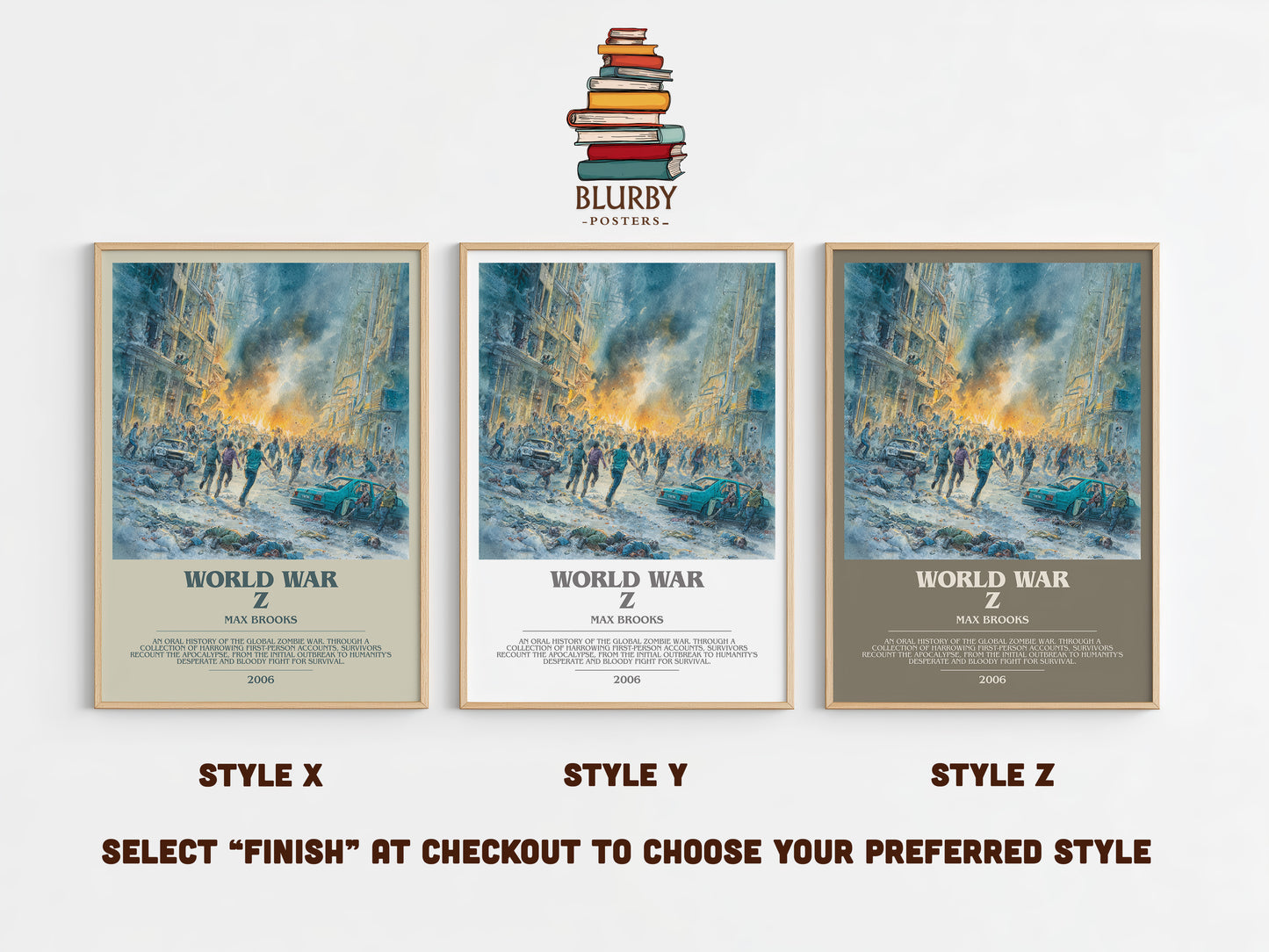 World War Z bookish print in frame leaning in hallway – horror wall art