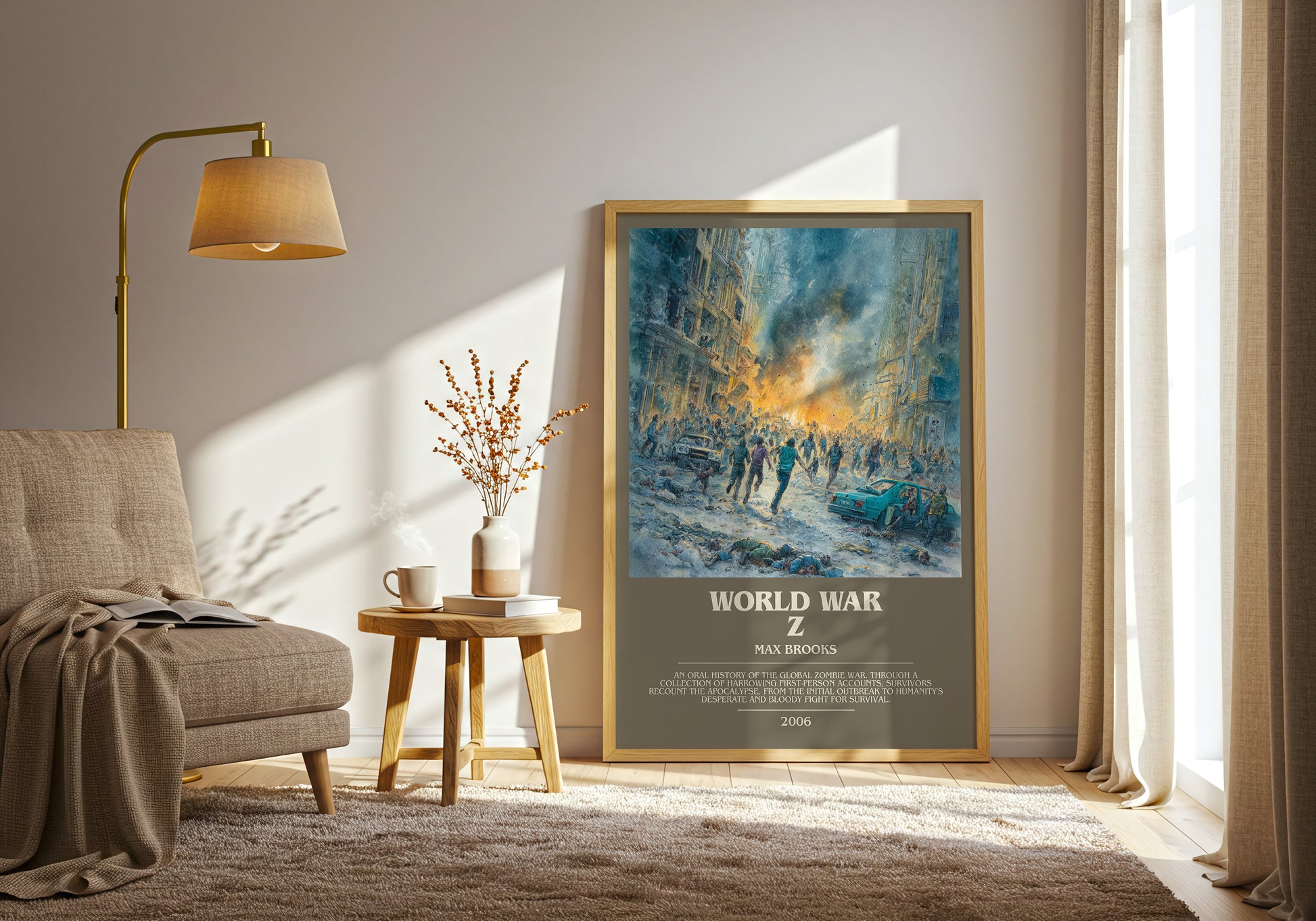 World War Z bookish print framed by window – literary home decor