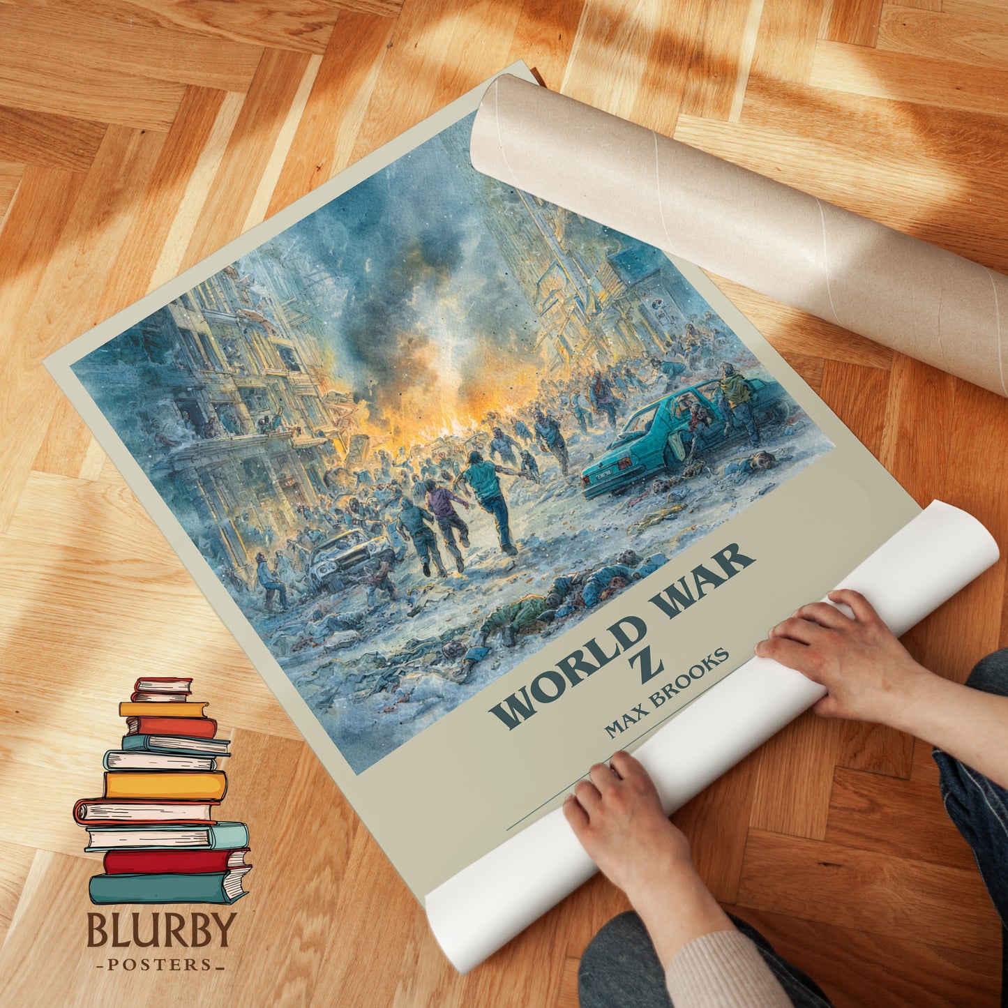 World War Z bookish print on bookshelf – Max Brooks fan gift