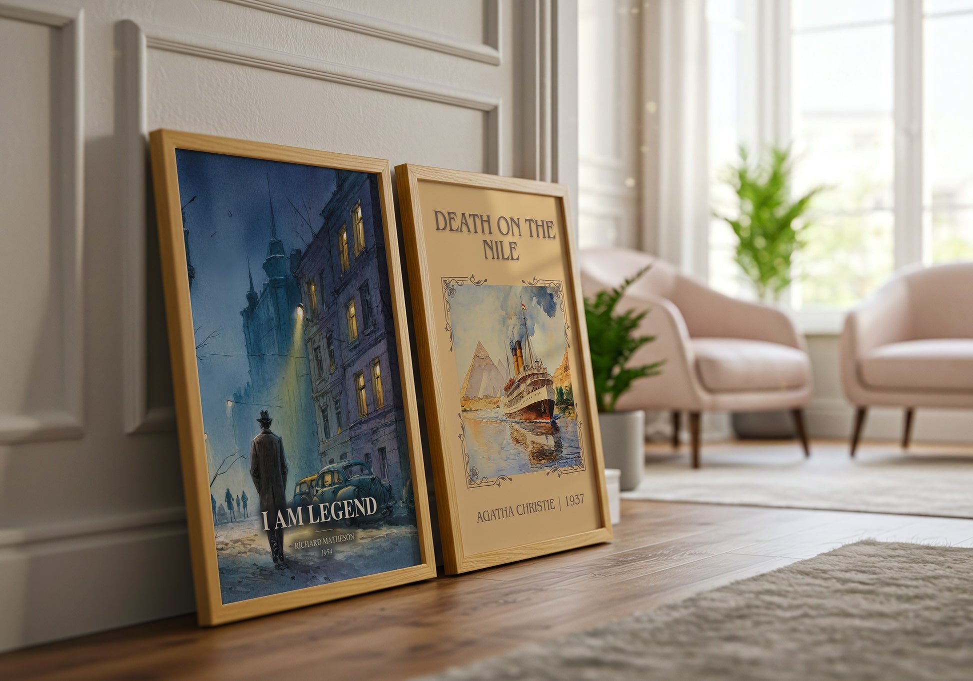 I Am Legend watercolour print framed by window – literary home decor