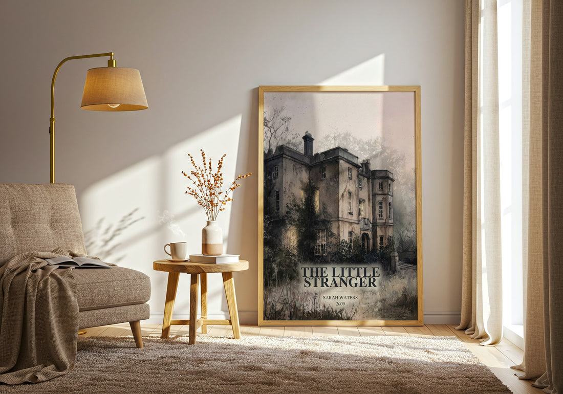 The Little Stranger watercolour print in frame leaning in hallway – gothic wall art (mockup)