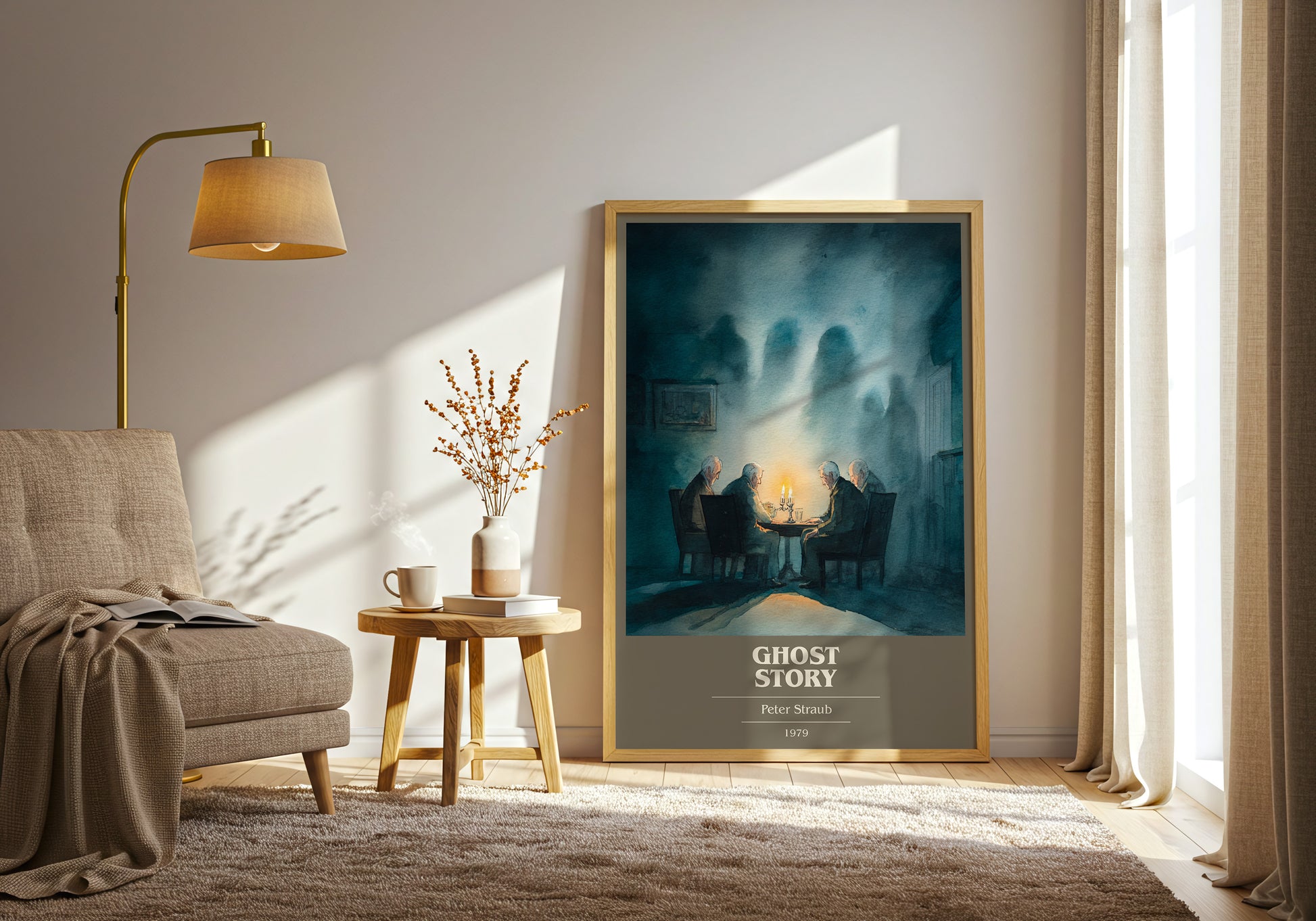 Ghost Story book cover print framed by window – literary home decor