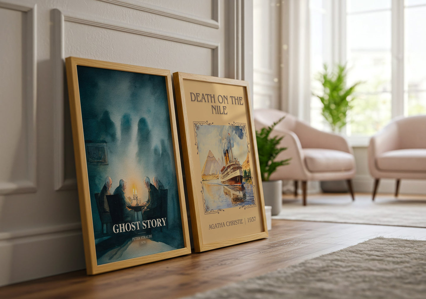 Ghost Story watercolour print framed by window – literary home decor