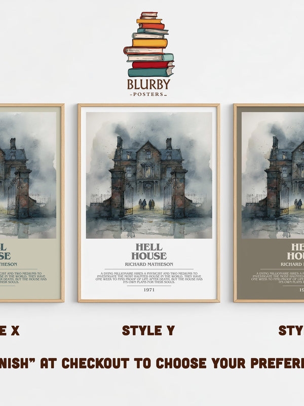 Hell House bookish print in frame leaning in hallway – horror wall art