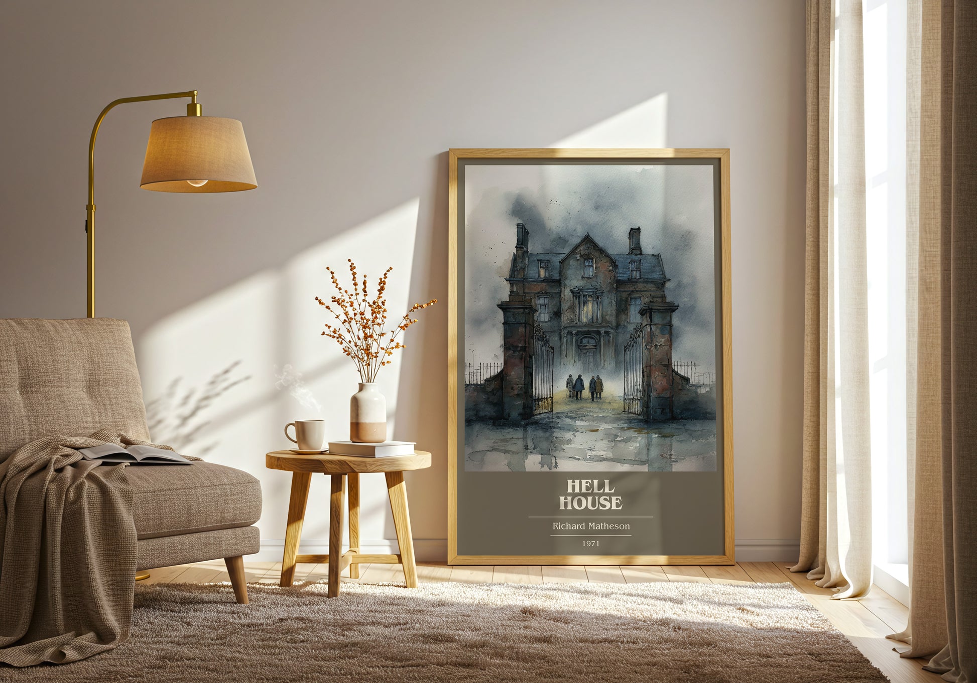 Hell House book cover print framed by window – literary home decor