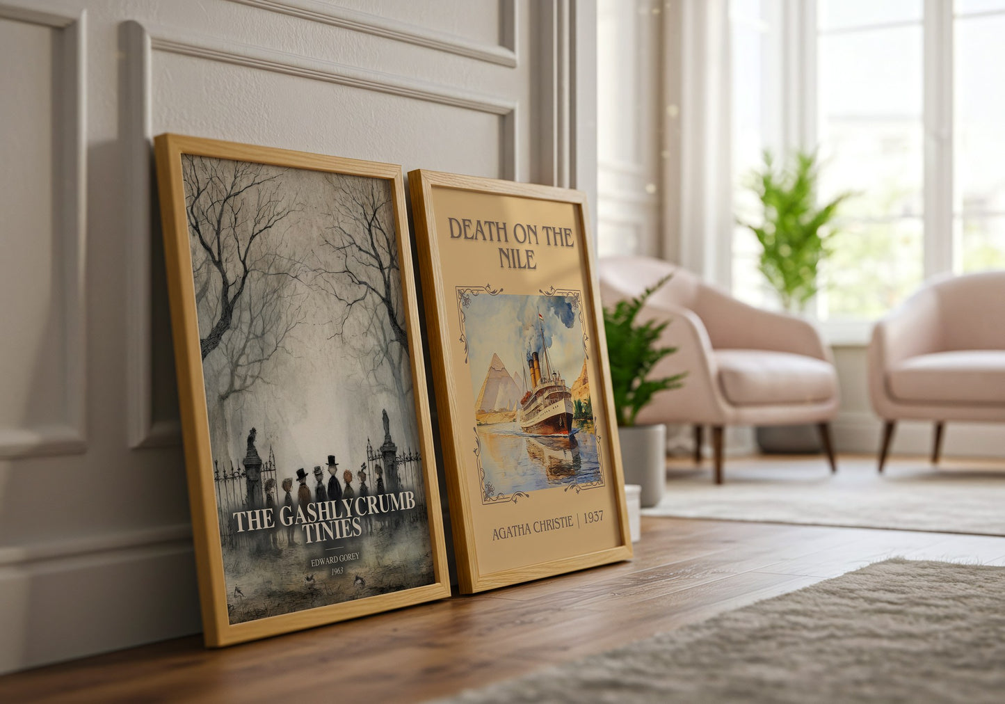 The Gashlycrumb Tinies watercolour print framed by window – literary home decor