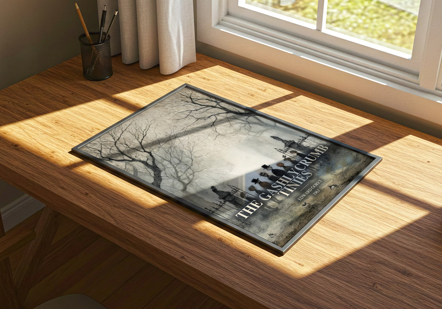 The Gashlycrumb Tinies watercolour book poster framed on wall – childrens wall art