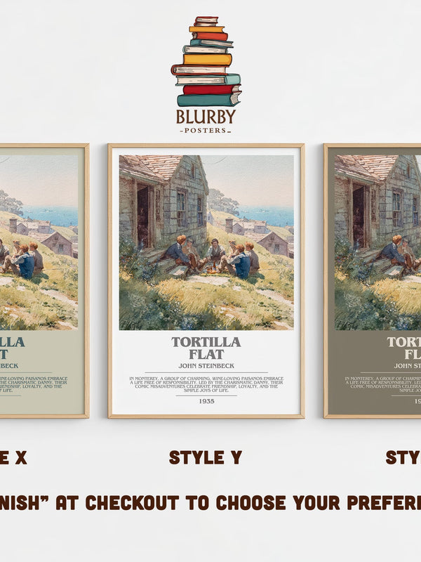 Tortilla Flat bookish print in frame leaning in hallway – classic literature wall art
