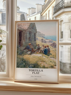 Tortilla Flat Book Cover Poster by John Steinbeck – framed print by a bright window