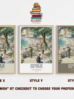 Tender Is the Night Book Cover Poster by F. Scott Fitzgerald – Style X, Y and Z side by side – choose your finish