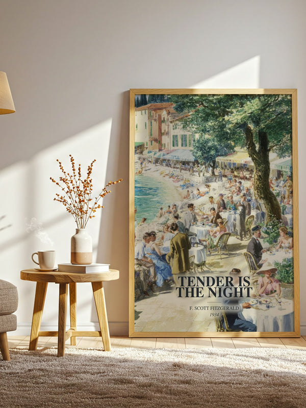 Tender Is The Night watercolour print in frame leaning in hallway – literary fiction wall art